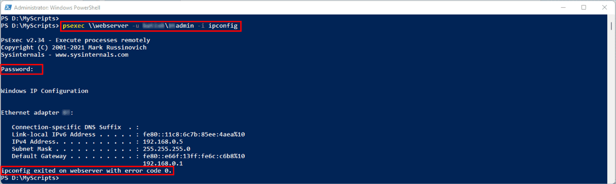 PsExec running a command on a remote computer with alternate credentials