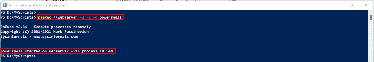 PsExec launching interactive PowerShell session on a remote computer