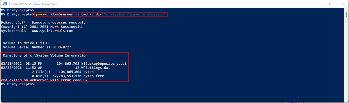 PsExec running a process under the LocalSystem account on a remote computer