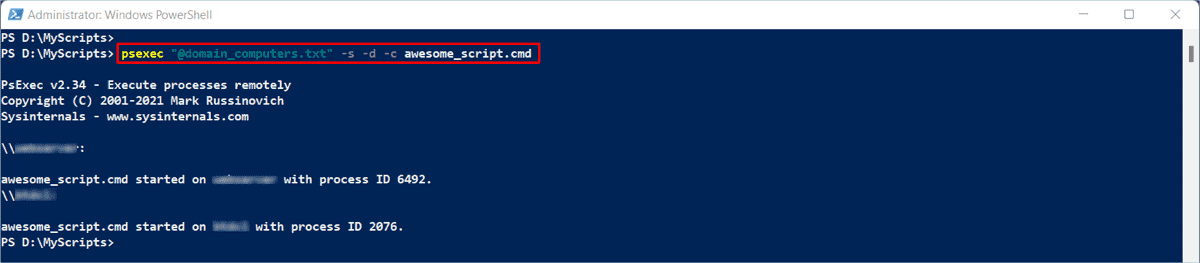 PsExec copying and executing a program on a remote computer